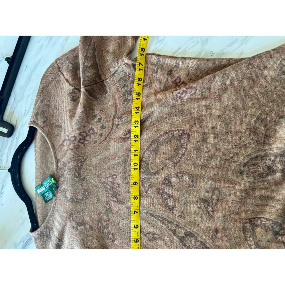Lauren Ralph Lauren Silk Cashmere Paisley Sweater Brown Tan Long Sleeve Womens M - Picture 4 of 5